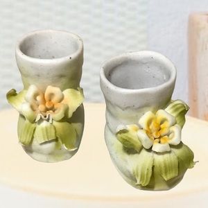CLEARANCE ~ Miniature Bisque Porcelain Floral Baby Bootie Figurines